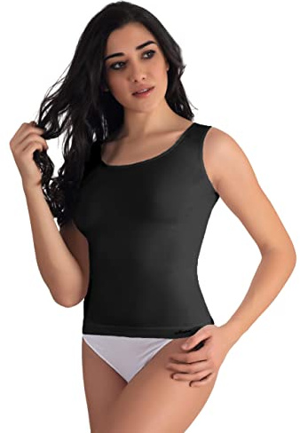 Liabel 3 Canottiere Made in Italy Donna Spalla Larga Seamless Elasticizzato Microfibra Bianco e Nero - Intimo Cannottiera Moda Maglia Intima Canotta Senza Cuciture