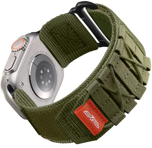 Bandletic Bandsportig nylonrem kompatibel med Apple Watch Strap Ultra/Ultra 2 49 mm 45 mm 44 mm 42 mm, sportloop ersättningsband för iWatch Series SE/Ultra/Ultra 2/Series 9 8 7 6 5 4 3 2 1, L-grön