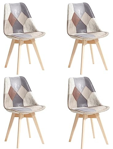 BenyLed - Set di 4 sedie per sala da pranzo, sedia a sdraio di riserva in ecopelle PU, sedie da sala da pranzo moderne di metà secolo, seduta confortevole con cuscino imbottito, colore: Grigio
