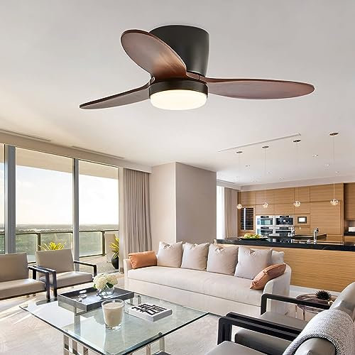 ATEEZ 36inch Modern Ceiling Fan with Lights, Remote Control, 6 Speeds, DC Motor, Dimmable, Timer, Reversible, 91CM, B, Living Room