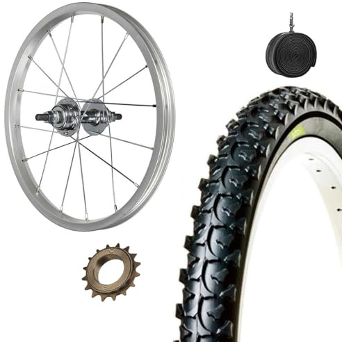Hintere Felge 16 x 1,75 + Ritzel 16 Zähne + MTB Reifen 16 x 1,75 + Kammer | Aluminiumrad für Mountainbike