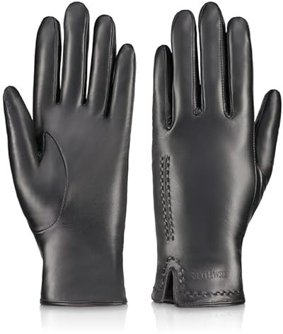 BETLEWSKI - Damen Handschuhe aus Schafsleder gefüttert - Warme Lederhandschuhe für Damen in Schwarz mit Futter - klassische Winterhandschuhe mit weichem Innenfutter Modell Scarlett- XL