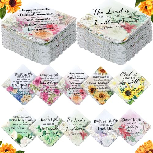 SmoothNovelty 30 Pcs Christian Bible Verse Handkerchiefs Floral Scripture Prayer Handkerchiefs Religious Birthday Gift for Women Mom (Classic)