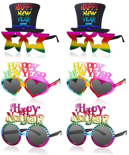 Johiux 6 Stück Silvester Deko 2026,Happy New Year Silvester Brille,Silvester Foto Requisiten,Fotobox Accessoires für Silvester,Silvester Party Neujahr Deko,Silvester Deko 2026 Party Set
