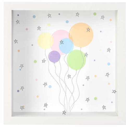 goldbuch 92 0084 Wunscherfüller Balloons, Bilderrahmen und Spardose, Weiß | Geldbox für Münzen und Scheine aus MDF-Holz, Sparbüchse mit austauschbarem Hintergrund und Wandhalterung, ca. 18 x 18 x 5 cm