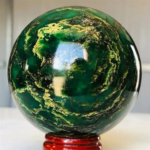 QINGQI Pietra Naturale Sfera con Sfera di Cristalli di Quarzo Smeraldo Naturale burattato(55-60MM)