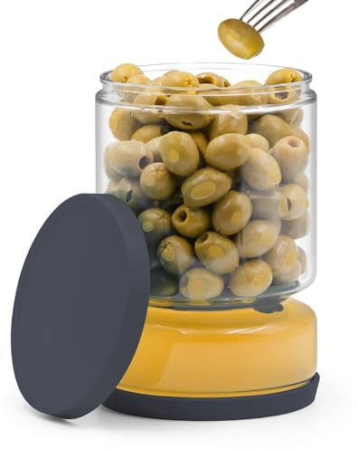 ForTidy Einmachglas mit Sieb für Gurkenliebhaber, Vorratsglas, Grau, 1.5L | Kann den Saft abgießen, Auslaufsicheres Behälter für Oliven, Kimchi, Jalapenos, Bpa-Frei, Spülmaschinenfest