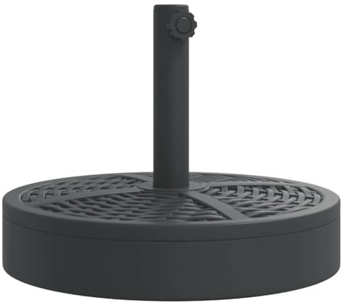 vidaXL 25 kg Round Parasol Base with Concrete - PE Rattan Pattern - Black Umbrella Holder for Ø38/48mm Poles