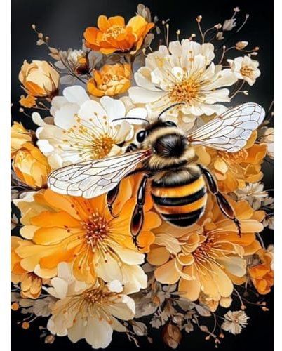 Paint by Numbers for Adults, Bee Flowers Painting by Numbers for Beginners, DIY Painting Art Kits for Adults, Paint Kit for Home Wall Decor Gift(12X16 Inch)