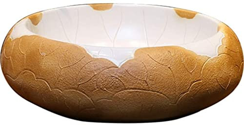 Tu Ye Vasque à Poser, Vasque de Salle de Bain Vasque d'art d'hôtel de Luxe Vasque à Poser en Feuille de Lotus Noire Vasque à Poser en céramique Vasque de Salle de Bain Ronde Antique(Blanc)