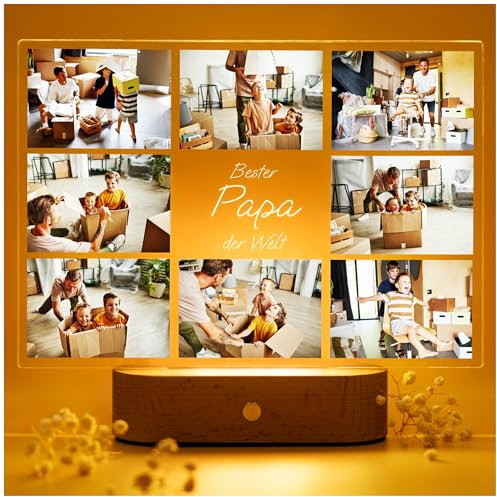 Geschenkfreude personaliserte Acrylglas Bild mit Fotos - Geschenkideen Papa Weihnachten - Vater Kind Geschenk - Papa Bilderrahmen mit LED Beleuchtet - Nikolaus - Bester Papa der Welt Collage
