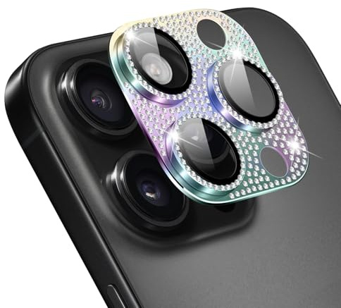 AiMok Bling Pellicola Fotocamera Compatibile con iPhone 16 pro/16 pro max, HD Vetro Temperato Alluminio Rim Protezione Lente Pellicola Anti Graffio Custodia per iPhone 16 pro/16 pro max - Colorato