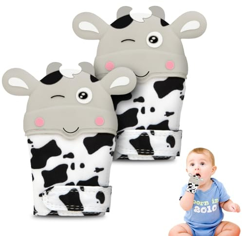 HOTUT Babytandshandskar, 2-pack babytänder set, BPA-fri, silikonbitringshandske, babybitring, babytandvantar, mjuka ömma tandkött, stimulerar tänderhandskar