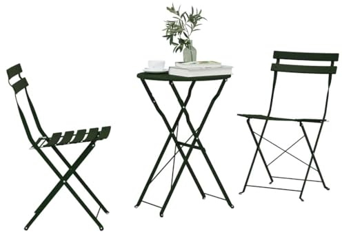 vidaXL Set Bistro Pieghevole 3 PCS Foresta Acciaio, Set di Mobili da Esterno Moderno, Sedie Bistro in Acciaio Durevole, Tavolo da Pranzo Resistente alle Intemperie, Seduta Compatta per Giardini