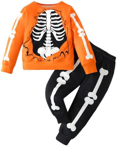 Tracksuit Children's Jogging Suit Boys Summer Toddler Boys Girls Halloween Long Sleeve Cartoon Prints Tops Trousers Two Piece Casual Sports Costume Set Boy Sportswear Tracksuit Sport, orange, 6-7