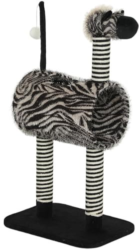 Kratzbaum Zebra-Design mit Katzentunnel Ø25 cm, Katzenbaum 93 cm, Kratzstämme Schwarz Weiß für Katzen
