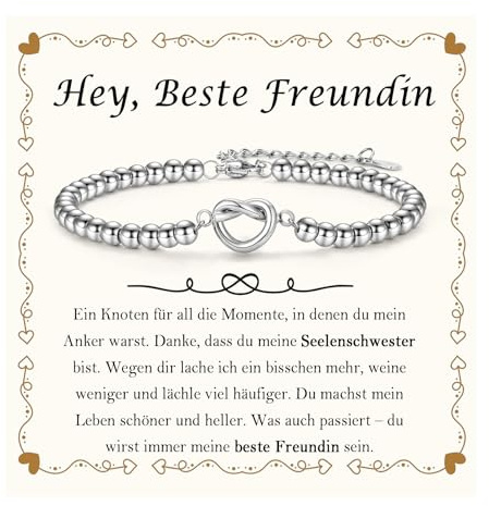 EYQV Beste Freundin Geschenke, Liebvolles Abschluss Geschenk für Mädchen, Herz-Knoten Armband für Tochter Schwester zum Abi Schulabschluss, Geschenkideen für beste Freundin zum Geburtstag Weihnachten