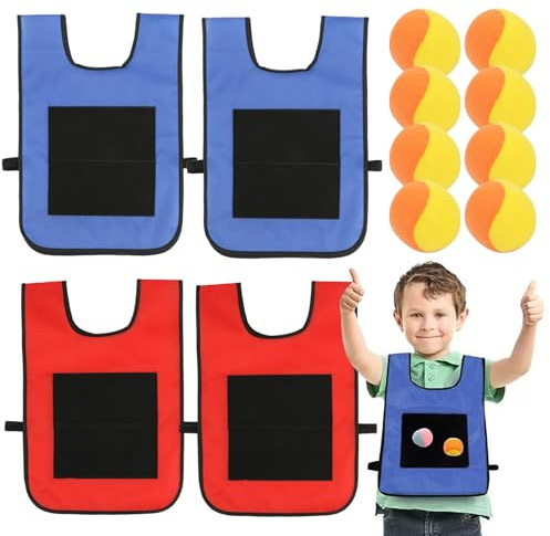Comebachome 4Set Dodgeball Balls with 8 Sports Balls & 4 Sticky Ball Vest Ball Games with Strap Interactive Throwing Target Game Sticky for Kids Outdoor Playing, Dodgeball