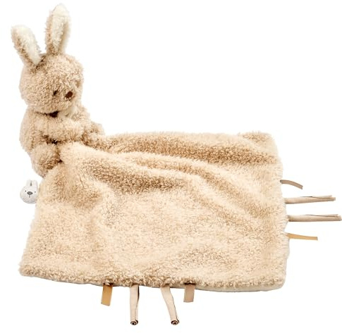 Nattou Schnuffeltuch Hase mit Befestigung für Schnuller, 27 x 27 cm, 100% Polyester, Teddy, Sand