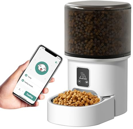 Bizcasa Comedero Gato 4L Automatico Dispensador 1-6 Comidas al DíA, Cubeta de Acero Inoxidable, Dispensador Comida con Temporizador, Dispensador Comida Gatos y Perros (Negro - WiFi - 4L)
