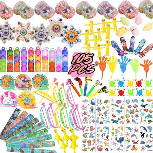 YANIGEN 105Pcs Party Bag Fillers for Kids, Mini Party Birthday Party Favours Toys, Party Games Goodie Bag Fillers for Boys Girls, Lucky Dip Prizes Small Toys, Classroom Rewards Giveaways