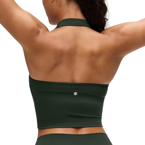 CRZ YOGA Butterluxe Halter Neck Crop Tank Tops | Light Support, Removable Pads, Yoga, Extremely Soft, Open Back, Longline Sports Bras for Women
