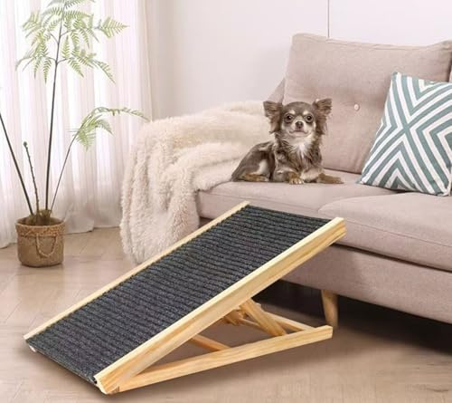REHOOF Rampa para Perros, Rampa De Madera Maciza para Mascotas, Escalera De Coche,Altura Ajustable, Alfombra Antideslizante, para Mascotas, Viajes, Coche, Furgoneta, Sofás Y Camas,Duradero M(70×34CM)