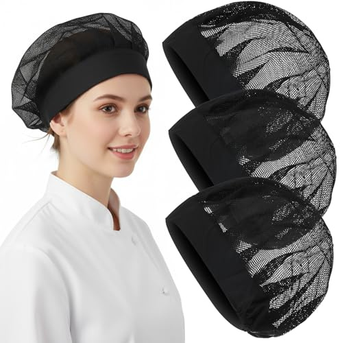 Lot de 3 chapeaux de chef réglables pour femme - Filets de cuisine réutilisables et lavables