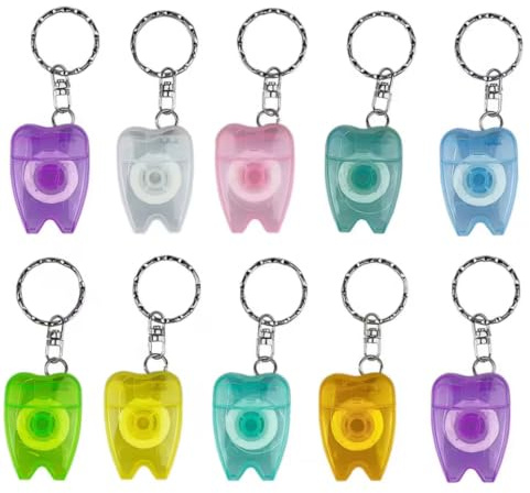10 portachiavi con filo interdentale portatile, regalo per dentisti, 15 m | Filo interdentale portatile a base di cera, ideale per la pulizia dei denti, pratico ed ecologico