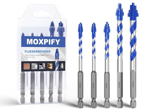 5 brocas para azulejos de 6 mm, 6 mm, 8 mm, 10 mm, 12 mm, longitud 93-118 mm, con vástago hexagonal para azulejos, macetas, madera, porcelana, paredes de ladrillo