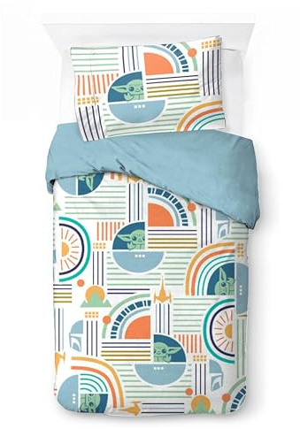Jay Franco Kids Star Wars The Mandalorian Juego de Funda nórdica - Ropa de Cama Supersuave con Funda de Almohada, Solo Funda, edredón no Incluido, Multicolor, 2 Piezas Individuales