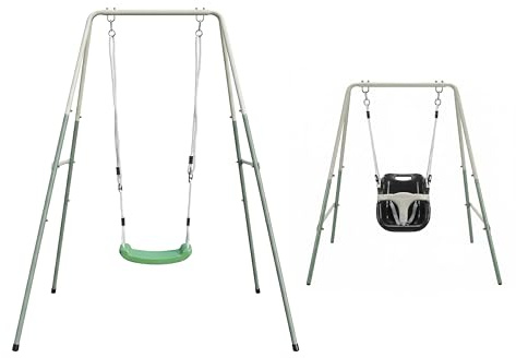 AXI Schaukel aus Metall mit Babysitz und Schaukelsitz in Grün und Crème | 2-in-1 Kinderschaukel für Babys und Kinder - Schaukel mit Gestell | Schaukelgerüst für den Garten - ab 12 Monaten