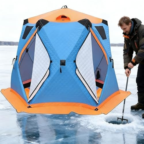 Isfisketält – isolerat popup-skydd med spisuttag och 360° fönster för vintercamping och fiske