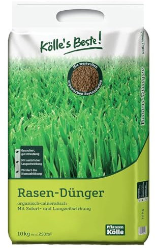 Kölle's Beste Rasendünger organisch-mineralisch für einen prächtig grünen und dichten Rasen, praktisches Granulat, für alle Rasensorten geeignet, zur Düngung vom Frühjahr bis Herbst, 10 kg