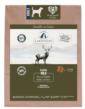 Lakefields Classic Hundefutter trocken | Wild 60% | 1kg | Getreidefreies Trockenfutter für ausgewachsene Hunde | Zutaten in Lebensmittelqualität | Kartoffel, Karotte & Birne | Schonend gebacken