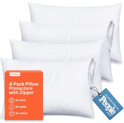 Niagara - Paquete de 4 protectores de almohada con cremallera, tamaño estándar, protección eficaz contra el polvo, silenciosos, fundas de almohada transpirables para prolongar la vida útil de la