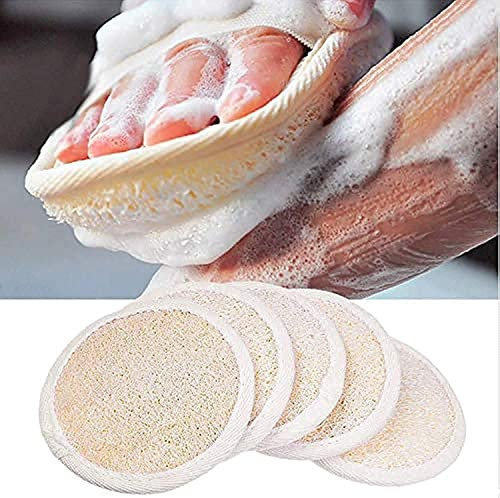 Serviettes luffa (Paquet de 5) - Éponges à récurer exfoliantes - Matériel Luffa naturel - Produit essentiel pour les soins de la peau - Pour douche/bain - Texture fibreuse