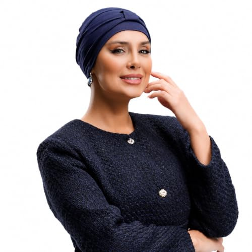MASUMI Chemo Bio-Kopfbedeckung - Ellie Bambus Turban Hut für Damen | Kopfbekleidung für Frauen mit Haarausfall | Weiche Hüte für Krebspatienten | 95% Bambus (Farbe: Marineblau)