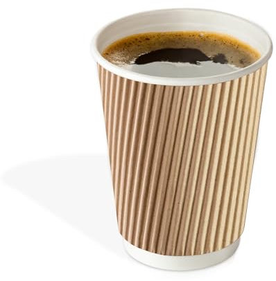 We Can Source It Ltd - 100 x 12oz Ripple Brown Kraft Paper Cups - Strong 3-PLY Disposable Insulated Coffee Cups - Leak-Proof Recyclable Drinking Cups for Hot Drinks, Tea, Coffee and Beverages