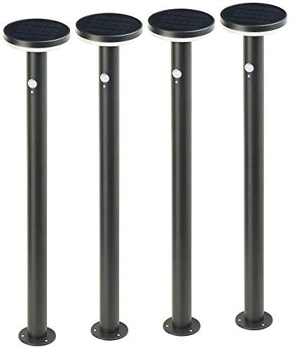Lunartec Garten-Solarleuchte LED: 4er-Set Premium-LED-Solar-Wegeleuchte, PIR-Sensor, Nachtlicht, 600 lm (Wegeleuchten Bewegungsmelder, Solar-Wegleuchte, hochwertige)