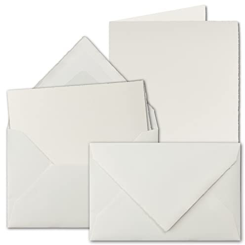10 x B6 vintage vikkortsset med fodrade kuvert, kontorspapper, 113 x 175 mm – hög dubbel, naturvit – kort av kontorspapper