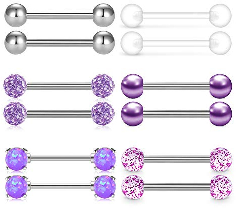 QWALIT Nipple Rings 14G Nipplerings Tongue Rings Straight Barbell Surgical Steel Nipple Piercing Nipple Bar Tongue Bars for Women 9/16 14mm