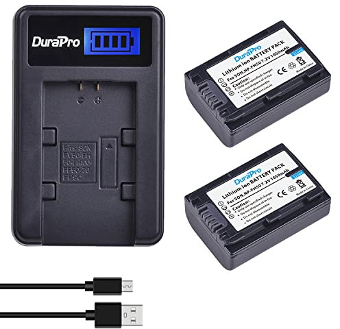 DuraPro Lot de 2 Batteries NP-FH50 NP FH50 + Chargeur de Batterie LCD USB pour Sony NP-FH30, NP-FH40, NP-FH50, NP-FH60, NP-FH70, NP-FH100, série H, Sony DCR-SR32, DCR-SR33,DCR-SR35,DCR-SR36,DCR-SR48