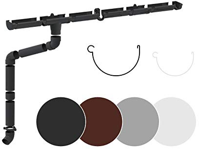 RAINWAY L Regenrinnen Komplettset (1 Dachseite) - PVC-U Kunststoff in 4 Farben, für Dachflächen > 100m² empfohlen (Set für min. 6 Meter, anthrazit) Regenrinnen PVC Plastik