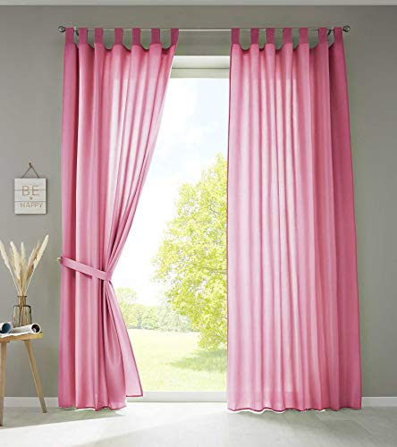 Gardinenbox Set di 2 Tende con Passanti Nastro Arricciato Opaco in Micro Raso Traslucido, Tinta Unita Opaca, Poliestere, Colore: Rosa, HxB 245x140 cm