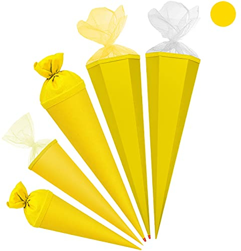 Schultüte - Rohling - GELB - 85 cm - mit Holzspitze - 6 eckig - Tüllabschluß - Zuckertüte - Roth - Jungen Mädchen - einfarbig Uni - Schultütenrohling mit Vers..