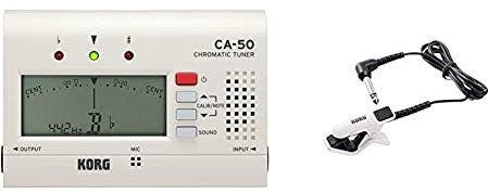 Korg CA-50 Chromatic Hand-Held Pocket Tuner & CM-300-WHBK Improved Design Contact Microphone for Clip-Type Tuners - White/Black