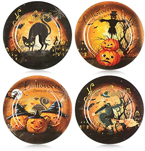 com-four® 4X Dekoteller Halloween - dekorative Servierplatten mit tollen Motiven - Snackschale für Halloween und Motto-Party [Auswahl variiert]