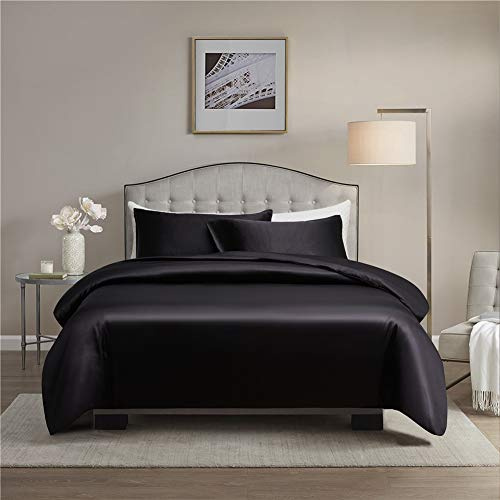 Chanyuan Bettwäsche-Set, für King-Size-Betten, Mikrofaser, mit glänzendem Satin, superweich und glänzend, 3-teilig, 100 % einfarbiges Satin-Polyester-Bettwäsche-Set