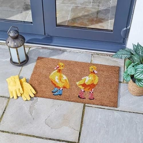 Garden Mile Large Coir Door Mats 75 x 45 cm, Non-Slip PVC Backing, Indoor/Outdoor Weather resistant Premium Heavy Duty eco- friendly Thick Coir door mat (Duck In Wellies)